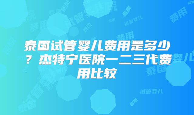 泰国试管婴儿费用是多少？杰特宁医院一二三代费用比较