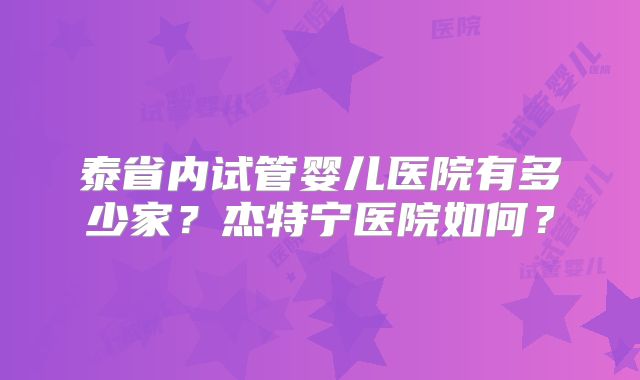 泰省内试管婴儿医院有多少家？杰特宁医院如何？