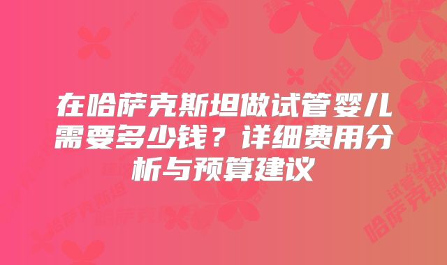 在哈萨克斯坦做试管婴儿需要多少钱？详细费用分析与预算建议