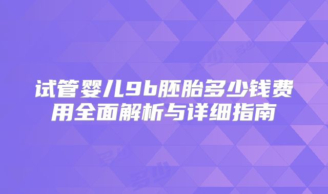 试管婴儿9b胚胎多少钱费用全面解析与详细指南