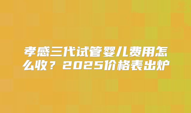 孝感三代试管婴儿费用怎么收？2025价格表出炉