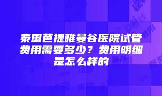 泰国芭提雅曼谷医院试管费用需要多少？费用明细是怎么样的
