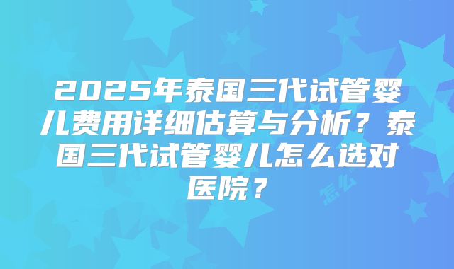 2025年泰国三代试管婴儿费用详细估算与分析？泰国三代试管婴儿怎么选对医院？