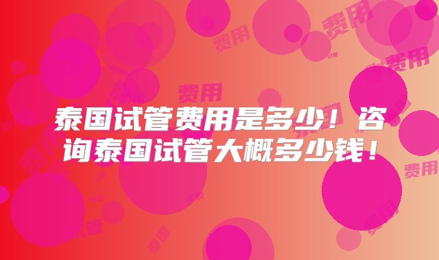 泰国试管费用是多少！咨询泰国试管大概多少钱！