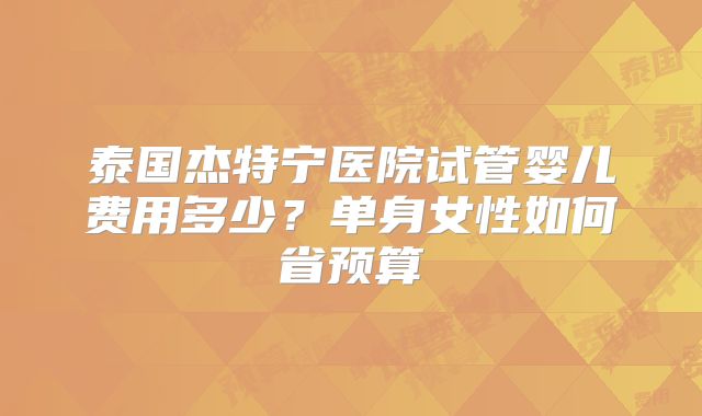 泰国杰特宁医院试管婴儿费用多少？单身女性如何省预算