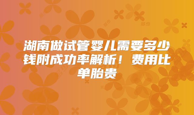 湖南做试管婴儿需要多少钱附成功率解析！费用比单胎贵