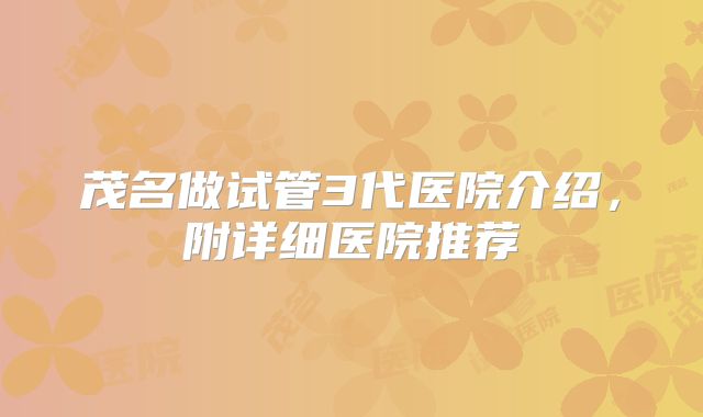 茂名做试管3代医院介绍，附详细医院推荐
