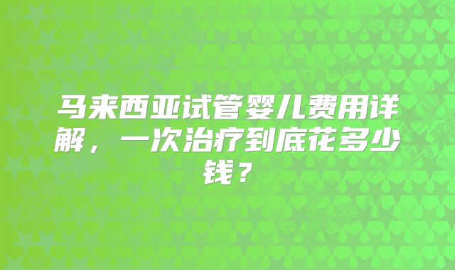 马来西亚试管婴儿费用详解，一次治疗到底花多少钱？