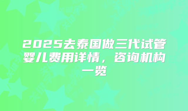 2025去泰国做三代试管婴儿费用详情，咨询机构一览