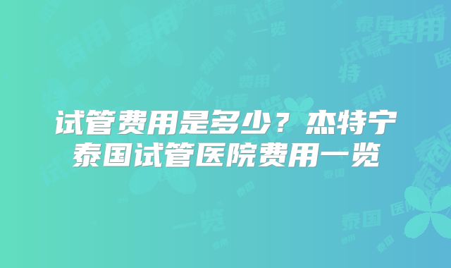 试管费用是多少?杰特宁泰国试管医院费用一览