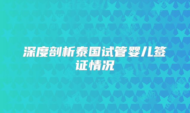 深度剖析泰国试管婴儿签证情况