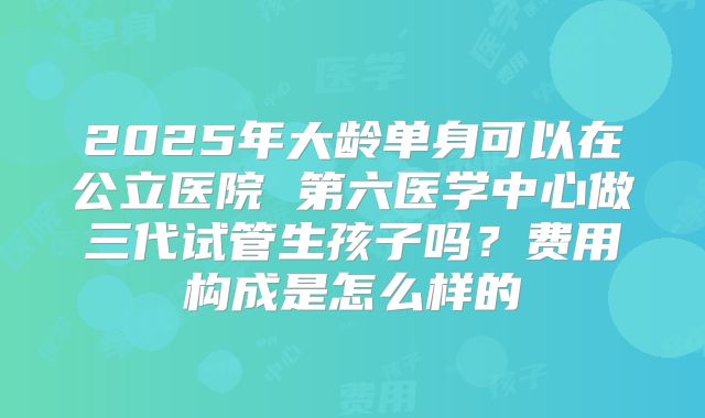 2025年大龄单身可以在公立医院 第六医学中心做三代试管生孩子吗？费用构成是怎么样的
