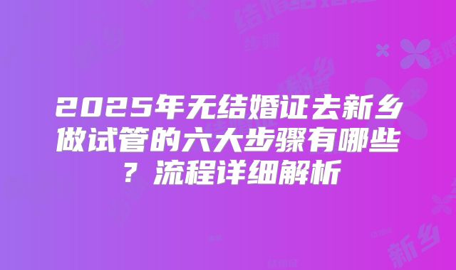 2025年无结婚证去新乡做试管的六大步骤有哪些?流程详细解析