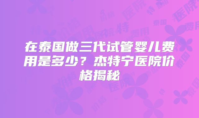 在泰国做三代试管婴儿费用是多少？杰特宁医院价格揭秘
