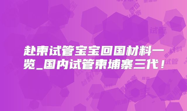赴柬试管宝宝回国材料一览_国内试管柬埔寨三代！