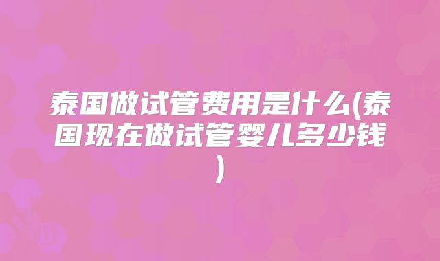 泰国做试管费用是什么(泰国现在做试管婴儿多少钱)