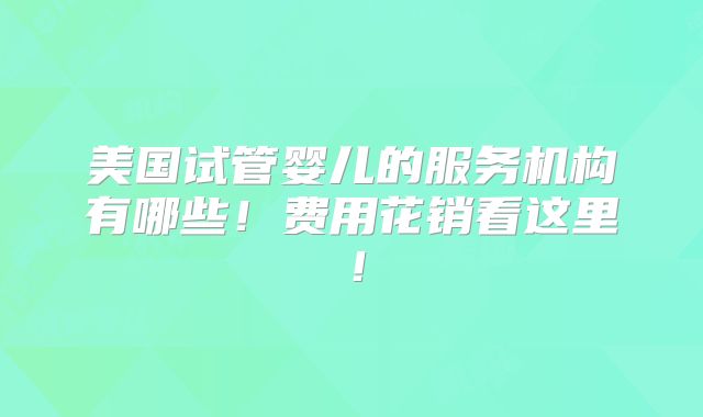 美国试管婴儿的服务机构有哪些！费用花销看这里！