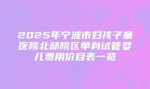 2025年宁波市妇孩子童医院北部院区单身试管婴儿费用价目表一览