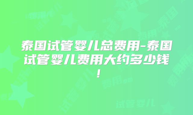 泰国试管婴儿总费用-泰国试管婴儿费用大约多少钱!