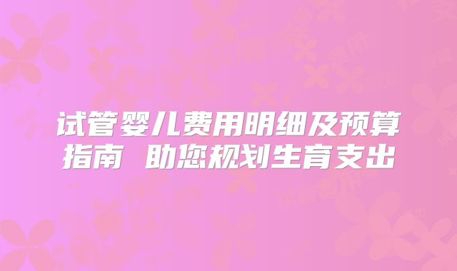 试管婴儿费用明细及预算指南 助您规划生育支出