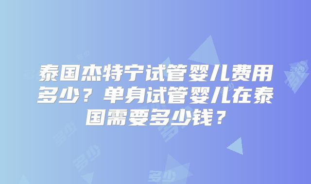 泰国杰特宁试管婴儿费用多少？单身试管婴儿在泰国需要多少钱？