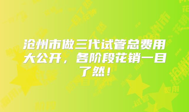 沧州市做三代试管总费用大公开，各阶段花销一目了然！