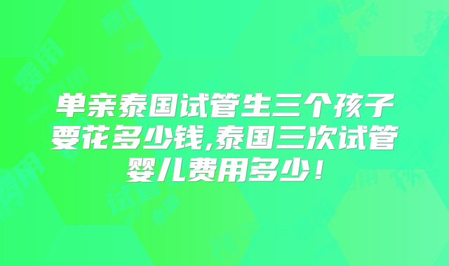 单亲泰国试管生三个孩子要花多少钱,泰国三次试管婴儿费用多少！