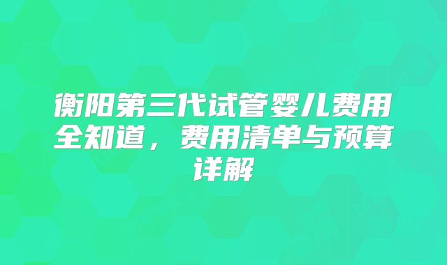 衡阳第三代试管婴儿费用全知道，费用清单与预算详解