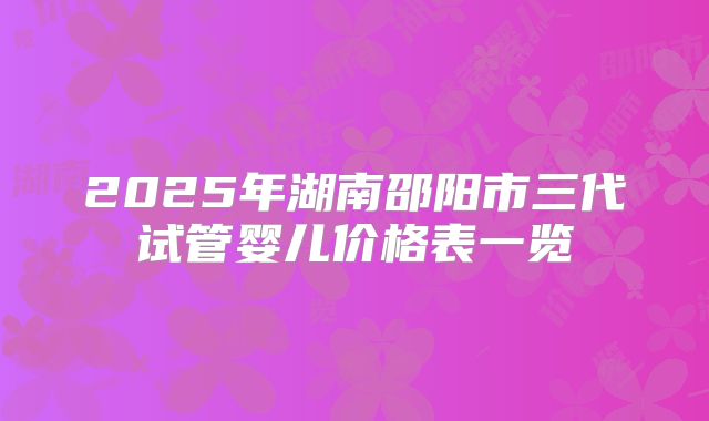 2025年湖南邵阳市三代试管婴儿价格表一览