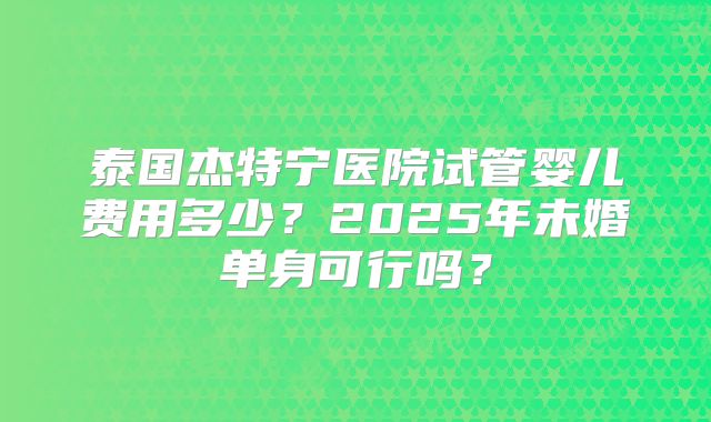 泰国杰特宁医院试管婴儿费用多少？2025年未婚单身可行吗？