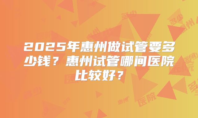 2025年惠州做试管要多少钱?惠州试管哪间医院比较好?