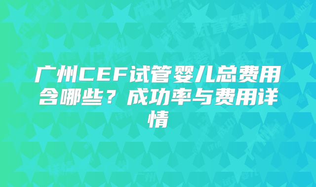 广州CEF试管婴儿总费用含哪些？成功率与费用详情