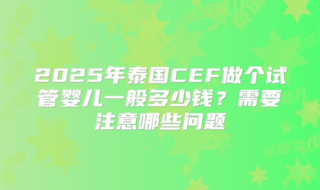 2025年泰国CEF做个试管婴儿一般多少钱?需要注意哪些问题