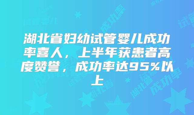 湖北省妇幼试管婴儿成功率喜人，上半年获患者高度赞誉，成功率达95%以上