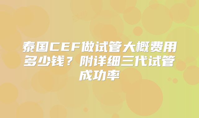 泰国CEF做试管大概费用多少钱？附详细三代试管成功率
