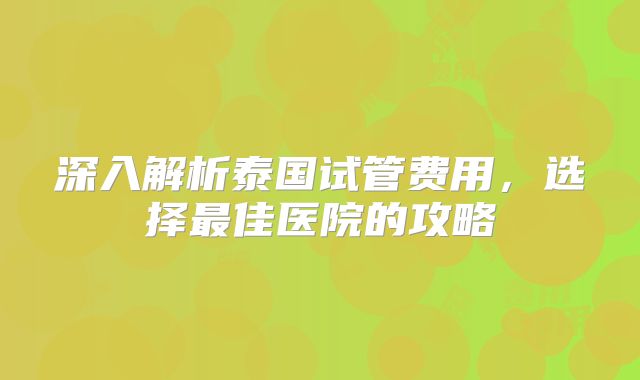 深入解析泰国试管费用，选择最佳医院的攻略