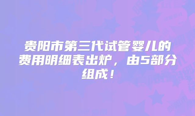 贵阳市第三代试管婴儿的费用明细表出炉,由5部分组成!