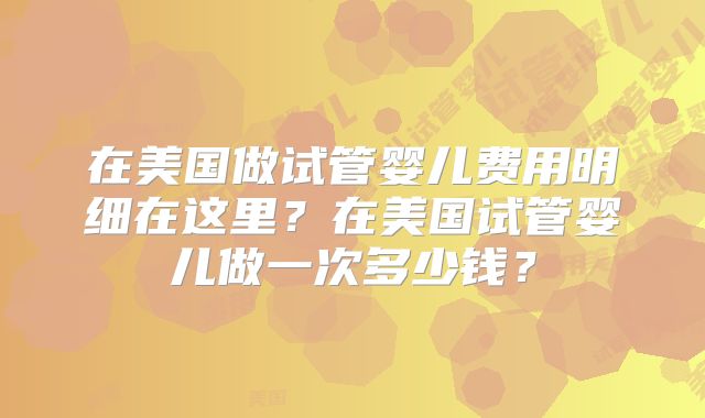在美国做试管婴儿费用明细在这里？在美国试管婴儿做一次多少钱？