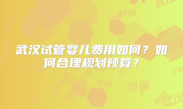 武汉试管婴儿费用如何？如何合理规划预算？