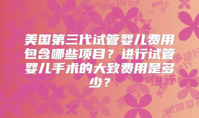美国第三代试管婴儿费用包含哪些项目？进行试管婴儿手术的大致费用是多少？