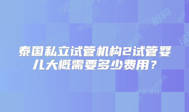 泰国私立试管机构2试管婴儿大概需要多少费用？