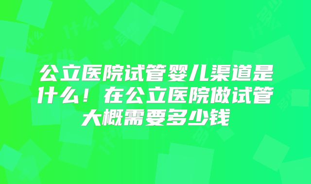 公立医院试管婴儿渠道是什么!在公立医院做试管大概需要多少钱