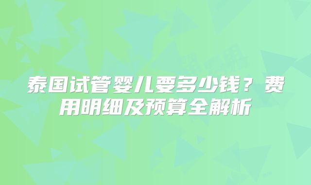 泰国试管婴儿要多少钱？费用明细及预算全解析