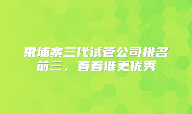 柬埔寨三代试管公司排名前三,看看谁更优秀