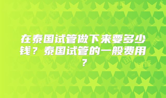 在泰国试管做下来要多少钱？泰国试管的一般费用？