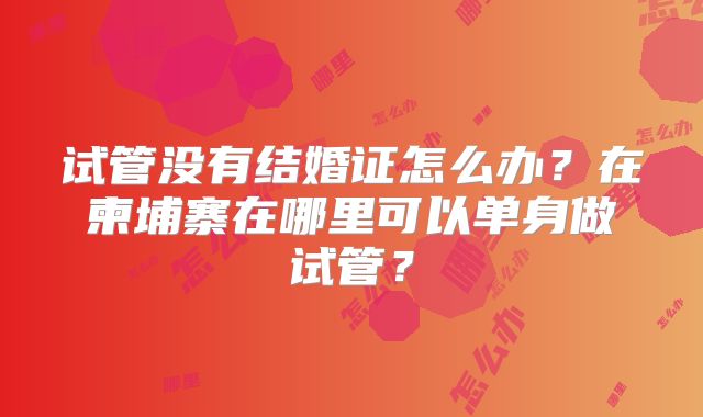 试管没有结婚证怎么办？在柬埔寨在哪里可以单身做试管？