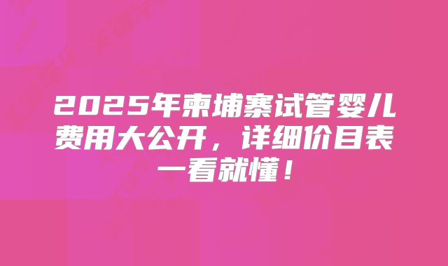 2025年柬埔寨试管婴儿费用大公开，详细价目表一看就懂！