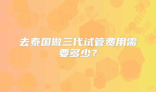 去泰国做三代试管费用需要多少？