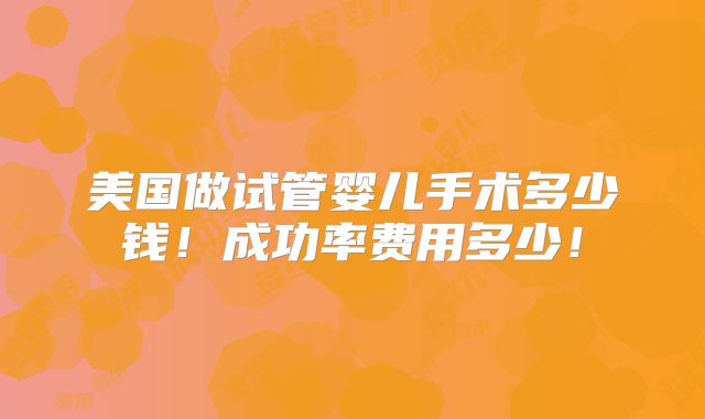 美国做试管婴儿手术多少钱！成功率费用多少！