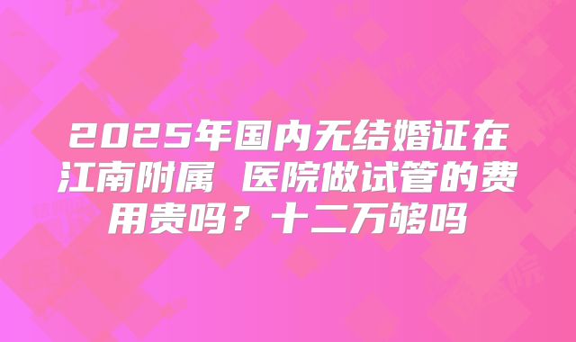 2025年国内无结婚证在江南附属 医院做试管的费用贵吗？十二万够吗